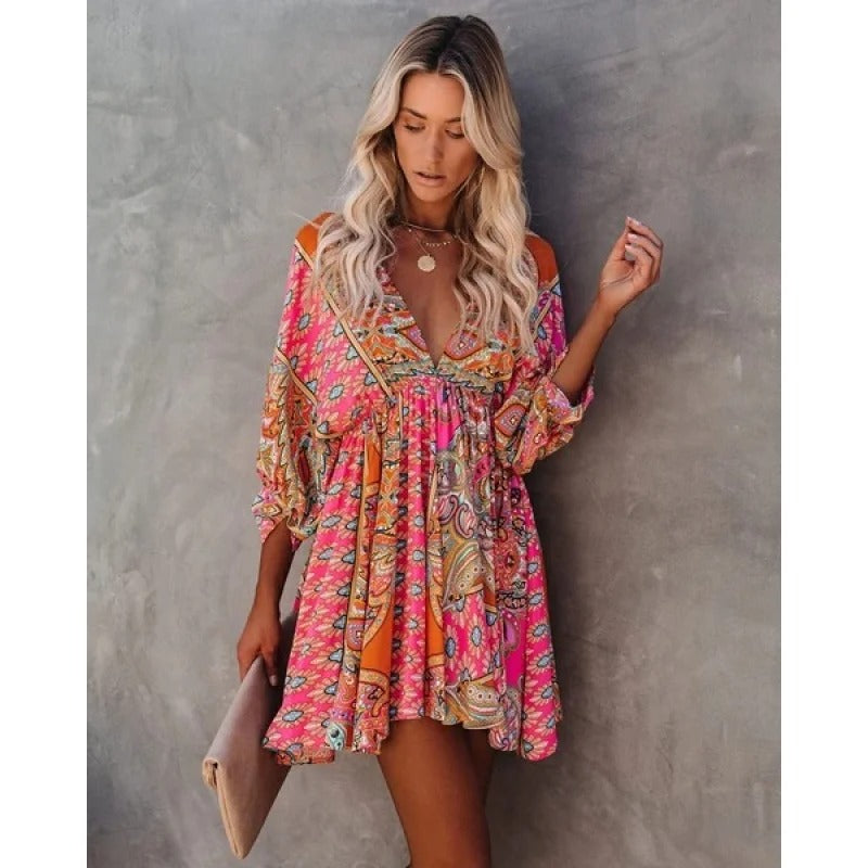 Alana – Midi Dress with Batwing Sleeves and Relaxed Flowing Shape