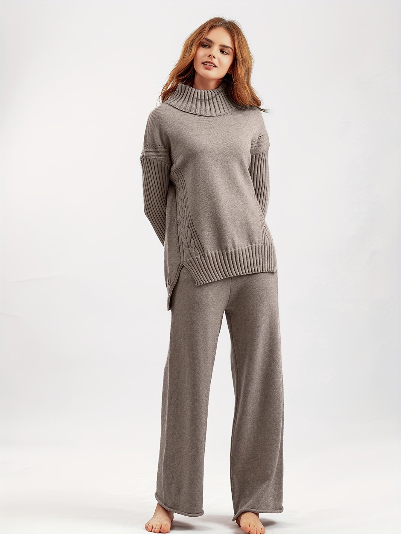 Lina - Relaxed knitted set with long-sleeve top and wide-leg pants