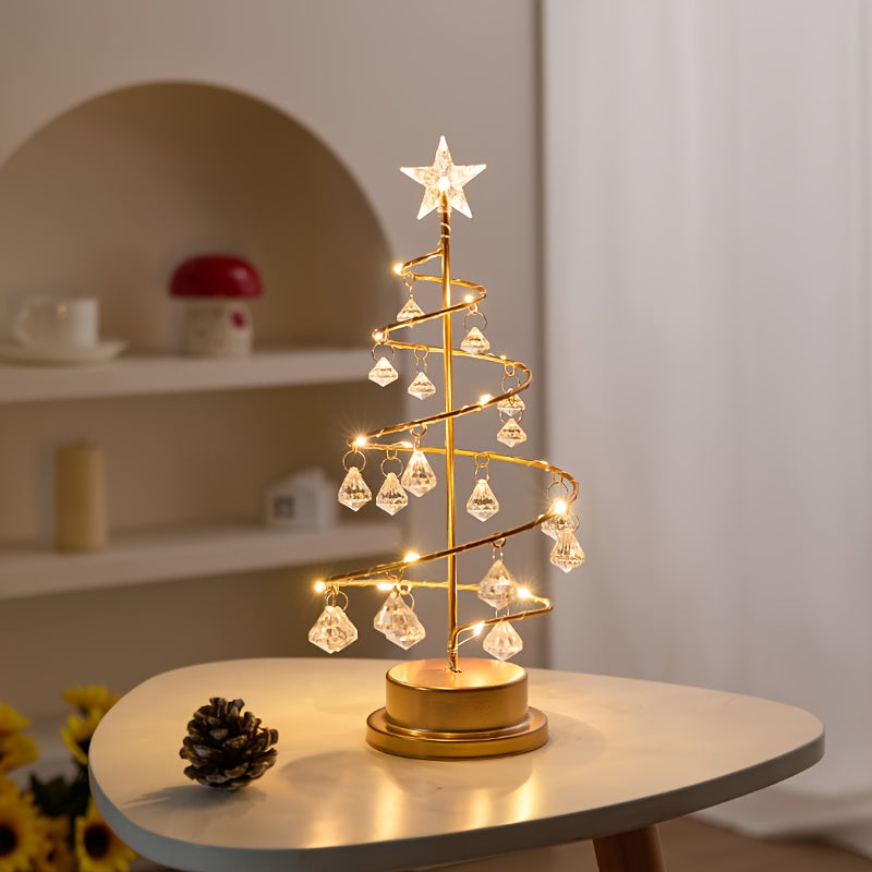 Spiravelle - Albero a spirale in metallo illuminato con ornamenti in cristallo