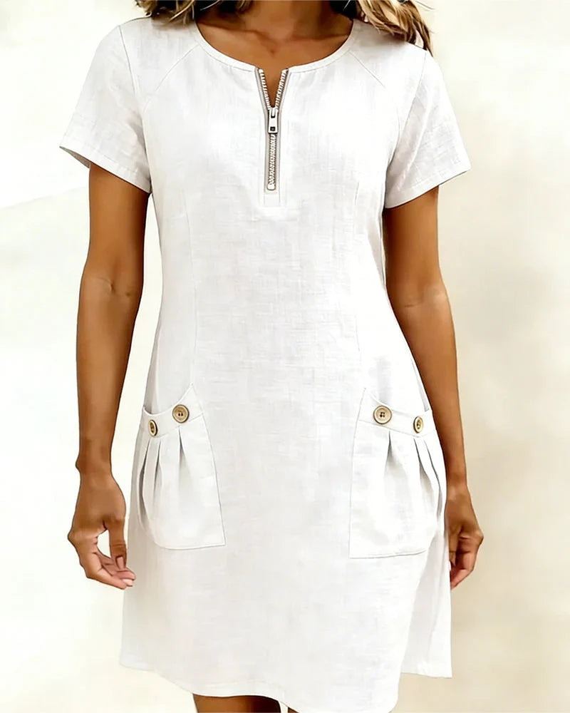 Womens A-Line Dress with Zipper and Pockets