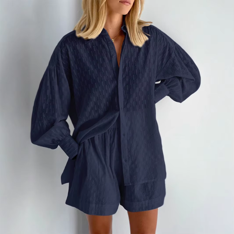 Conjunto de 2 piezas para mujer: camisa con mangas abullonadas y pantalones cortos