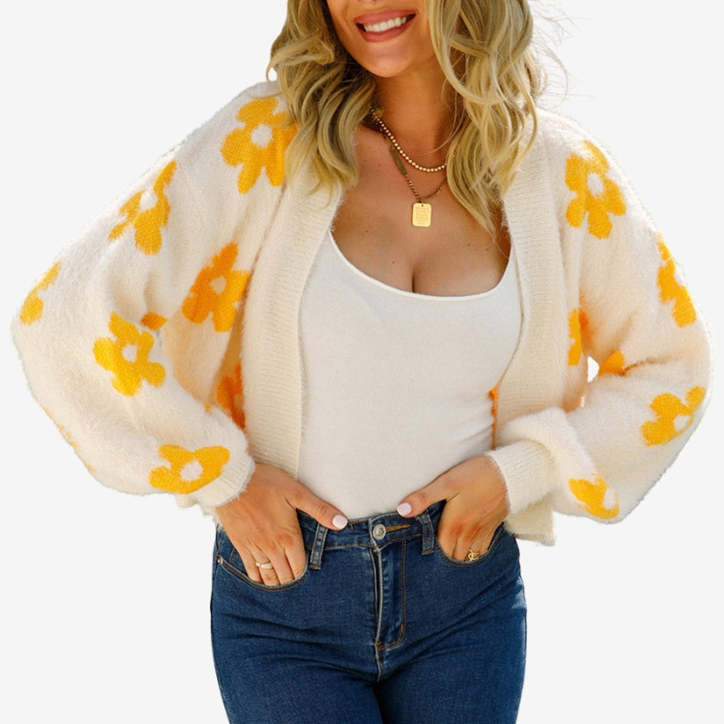 Lina - Long sleeve open front cardigan with floral print