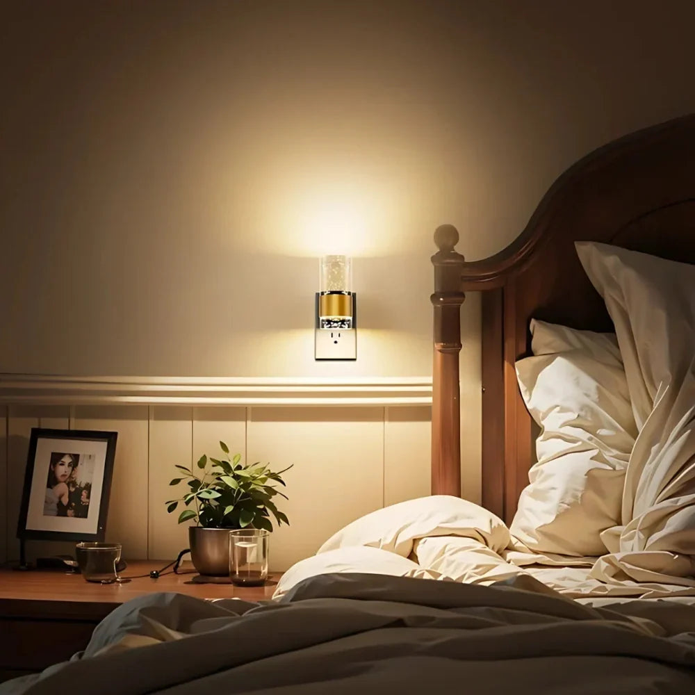 GlowNest - Lámpara de noche con detalles metálicos y cuerpo de acrílico