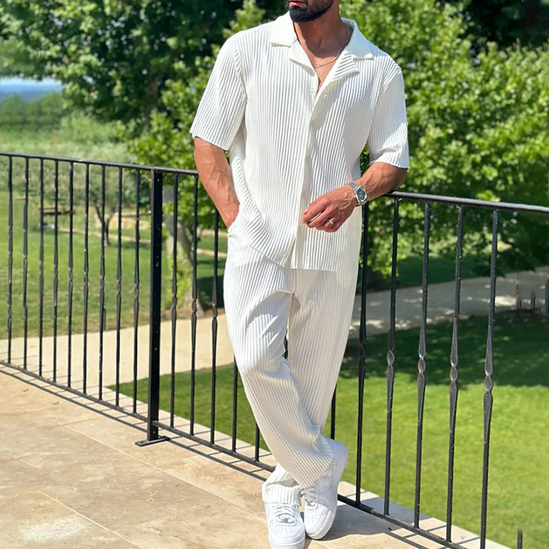 Men's 2-Piece Button-Up Shirt and Wide-Leg Trouser Set