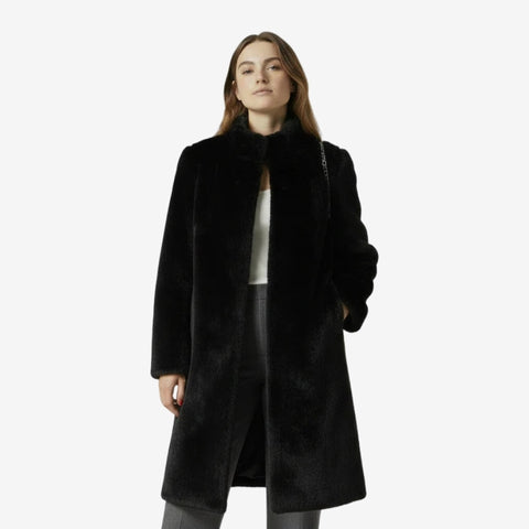 Freya – Manteau long doublé en fausse fourrure avec poches et manches longues