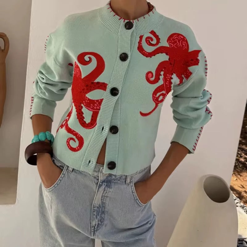 Lina - Long Sleeve Round Neck Cardigan with Button Closure