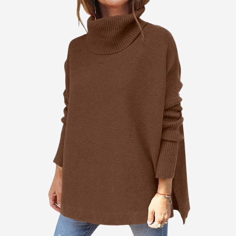 Rose – Pull à manches longues avec col roulé et coupe ample