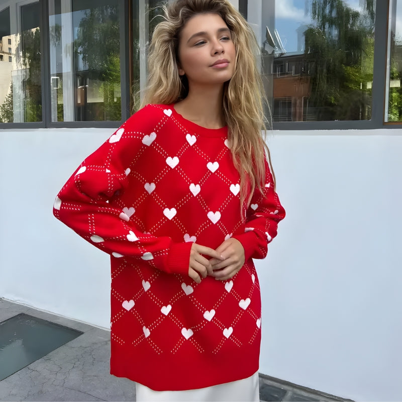 Brigitte - Maglione oversize a manica lunga con motivo stampato a cuore