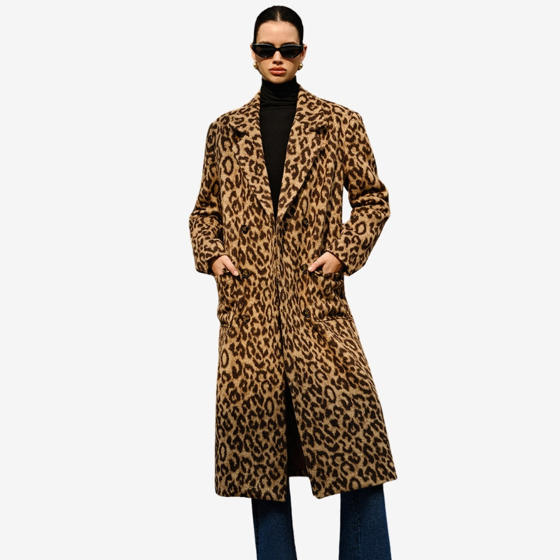 Bethany – Trench con stampa leopardata, maniche lunghe e tasche