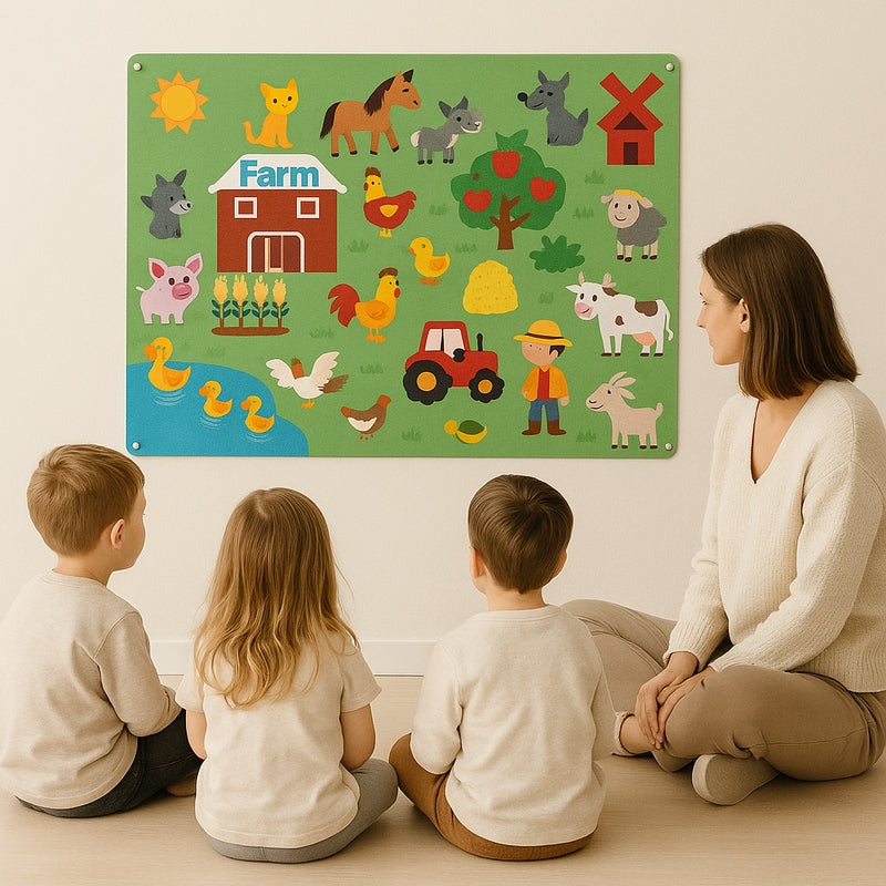 FeltScene – Set of felt boards with movable animal motif and background layout