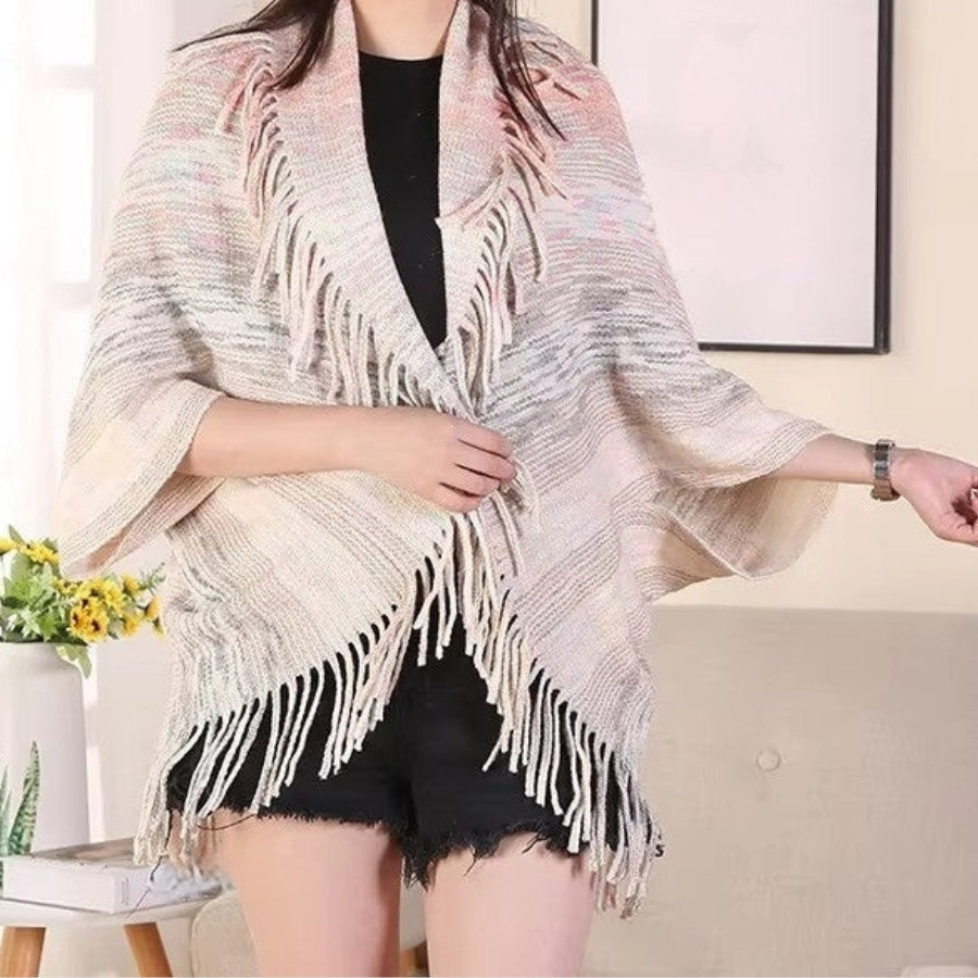 Maya - Cardigan tip capă cu design cu ciucuri