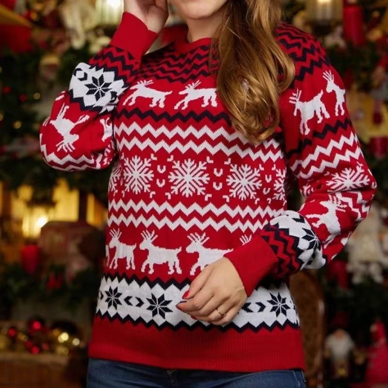 FestiveWear – Sweter na długi rękaw z okrągłym dekoltem i świątecznym nadrukiem