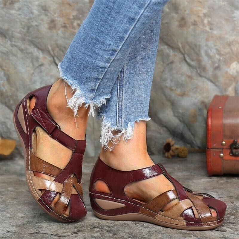 Lena - Sandales compensées à bout rond avec fermeture velcro