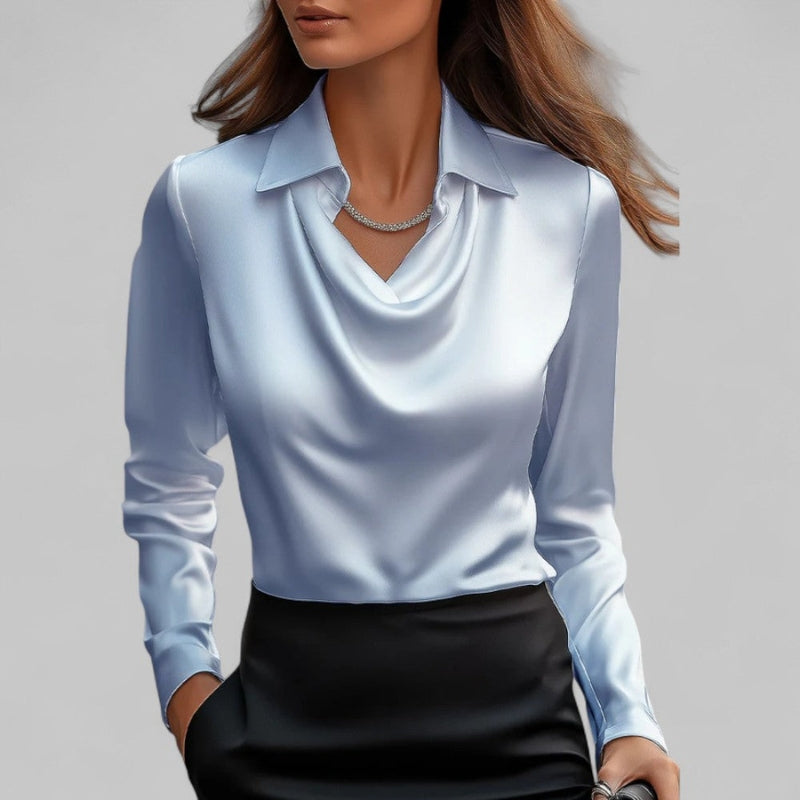 Womens Draped-Collar Long Sleeve Blouse