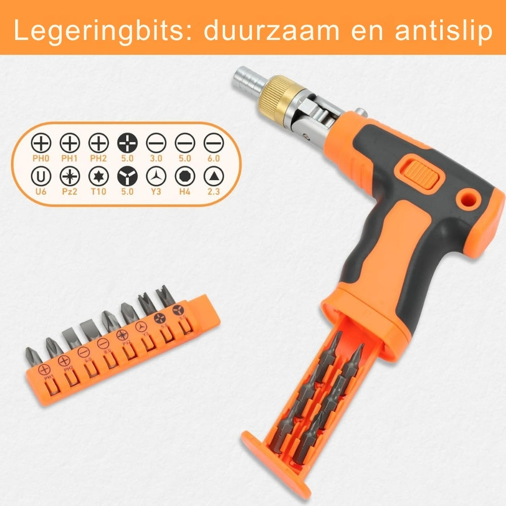 GripTrek – Kompaktní ráčnový šroubovák s magnetickou rukojetí a 14 univerzálními bity