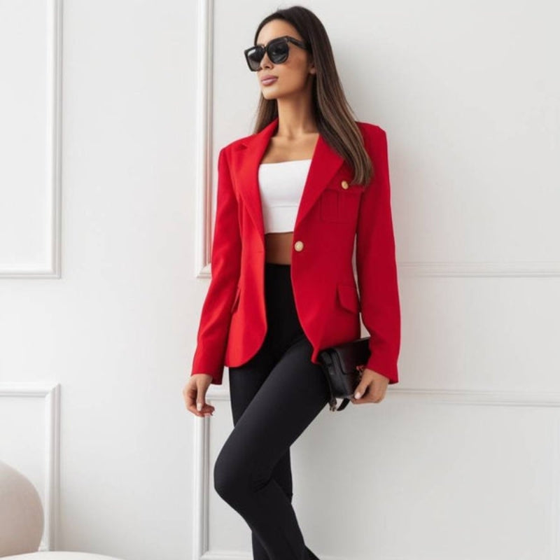 Daisy – Long Sleeve Lapel Collar Blazer with Buttons
