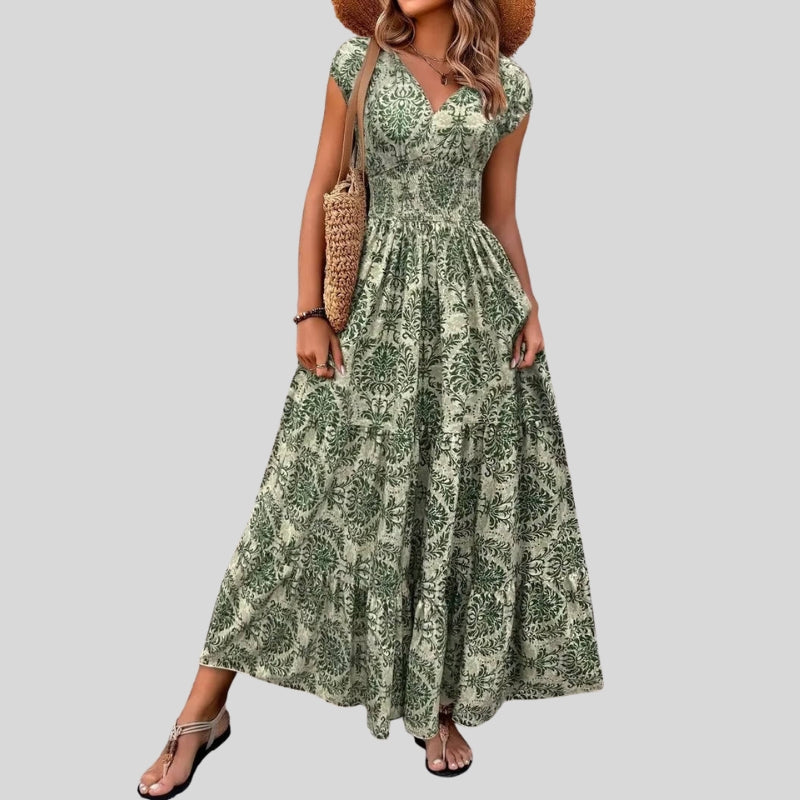 Women’s Maxi Dress with V-Neck and Pattern Print