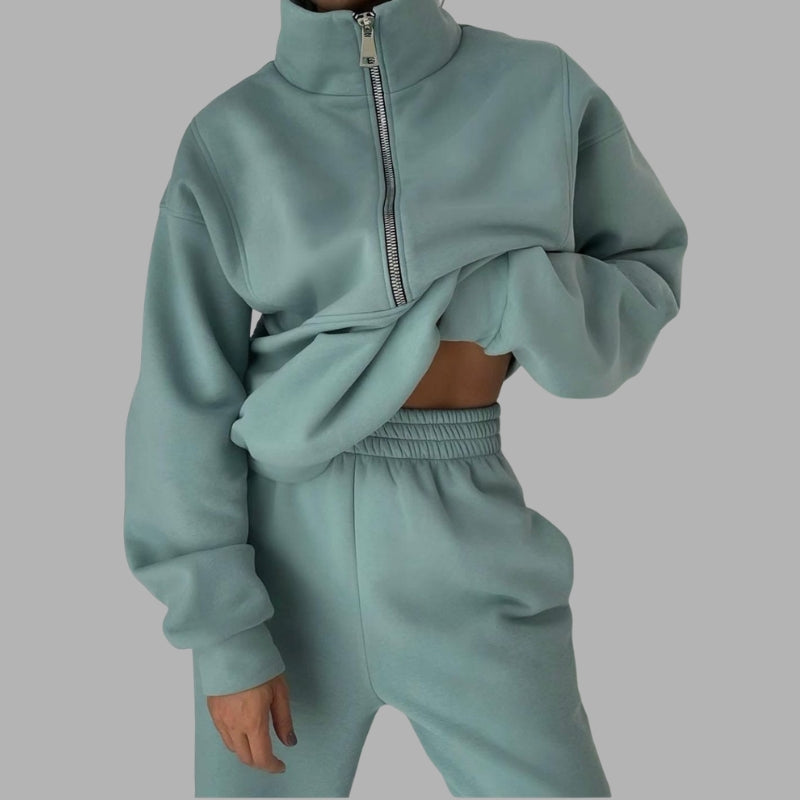 Completo donna con felpa con zip e pantaloni
