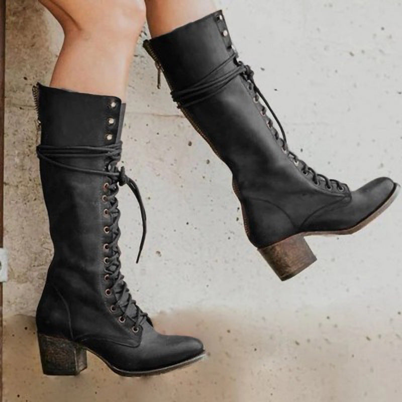 Bottes montantes à lacets pour femmes avec talon bloc