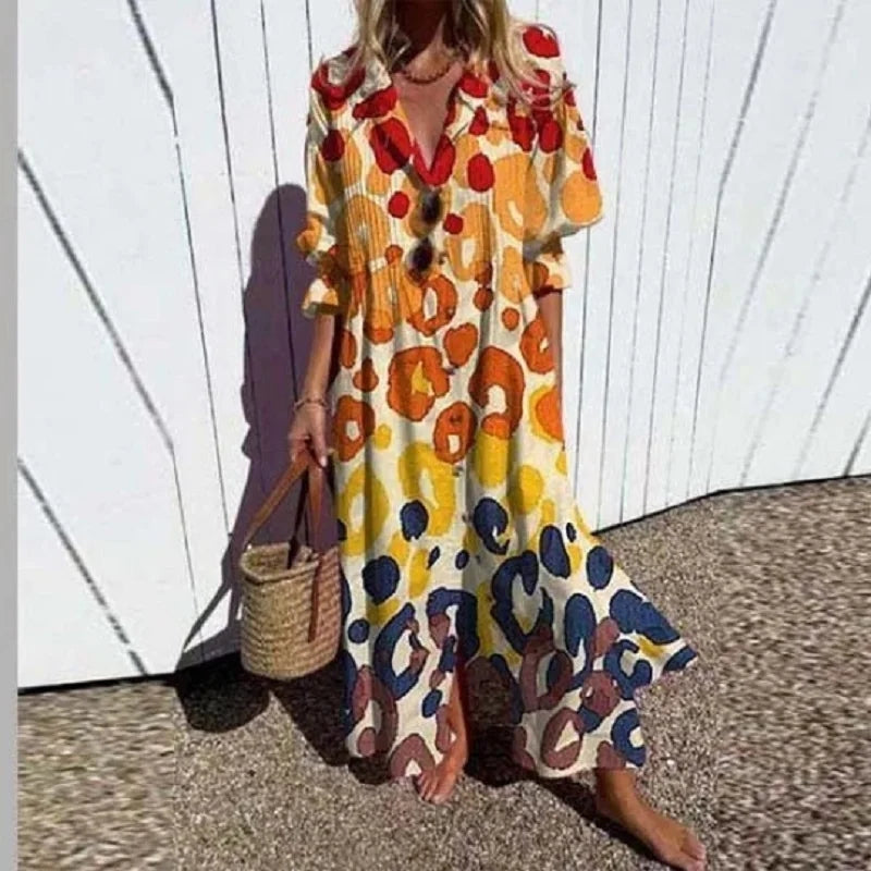 Robe ample à manches longues à fleurs pour femme