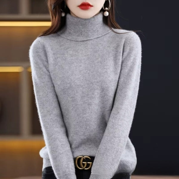 Kiara - Long sleeve turtleneck sweater with ribbed hem and cuffs | easy to put on and remove | sizes S–2XL | blue, green, white, purple, red, grey, brown, khaki, pink, orange, black, light blue