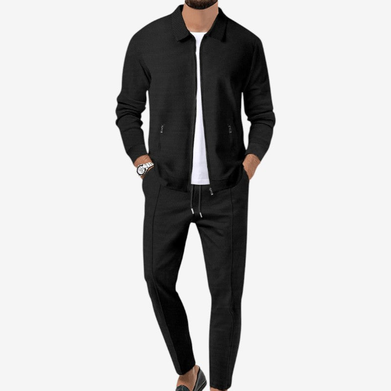 Dennis - Zestaw 2-częściowy: koszula na zamek i spodnie slim fit | Boczne kieszenie na górze i na dole | Rozmiary S–3XL | Kolory: Niebieski, Beżowy, Biały, Szary, Czarny