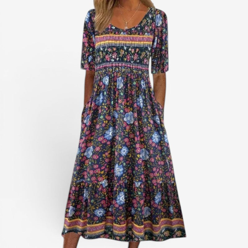 Women’s Square Neck Printed Midi Dress