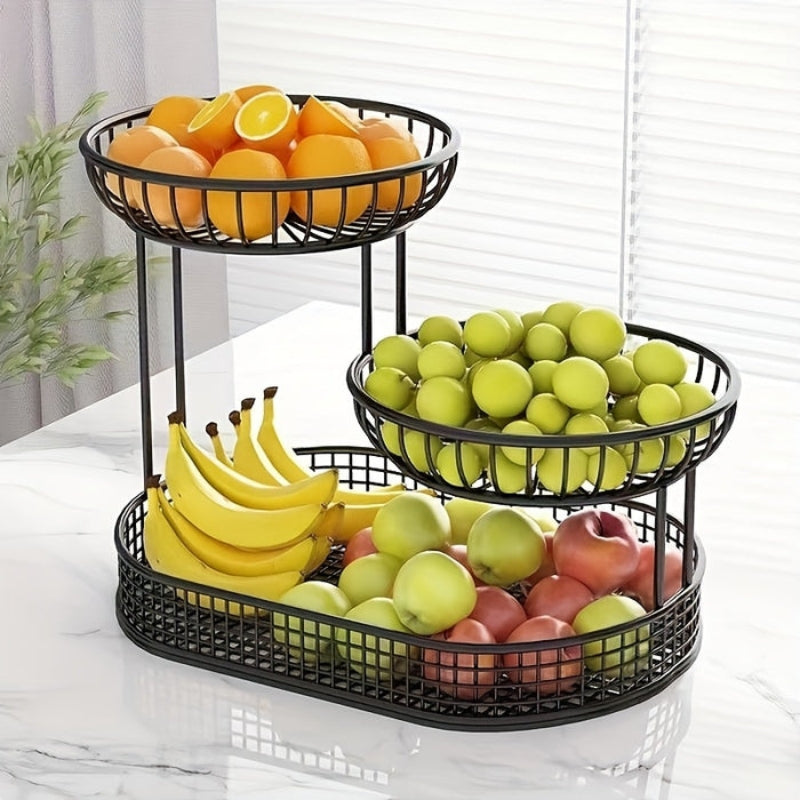 Fruitora - Cesto portafrutta in metallo a 3 ripiani con design aperto e ventilato