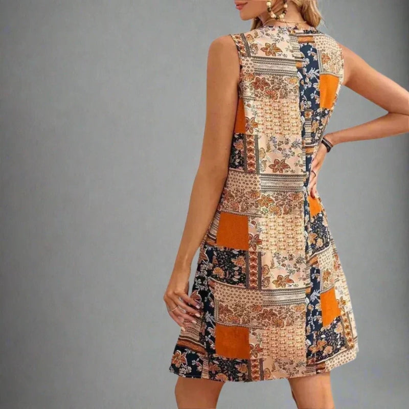 Rochie mini fără mâneci pentru femei, cu patchwork