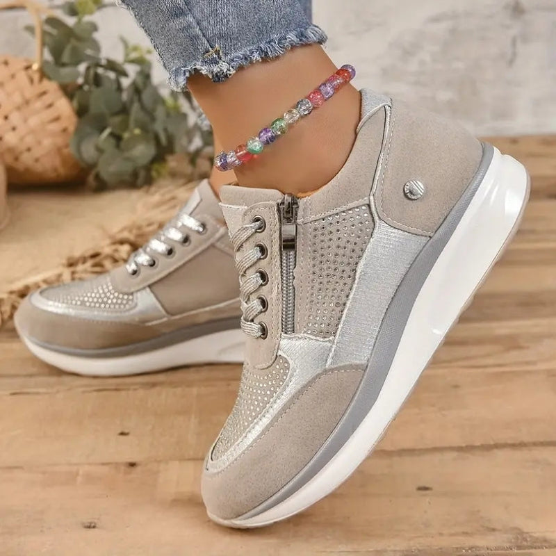 Claire - Round Toe Sneakers with Side Zipper | Non-Slip Sole for Safe Walking | Easy On/Off Comfort | Everyday Casual Shoes