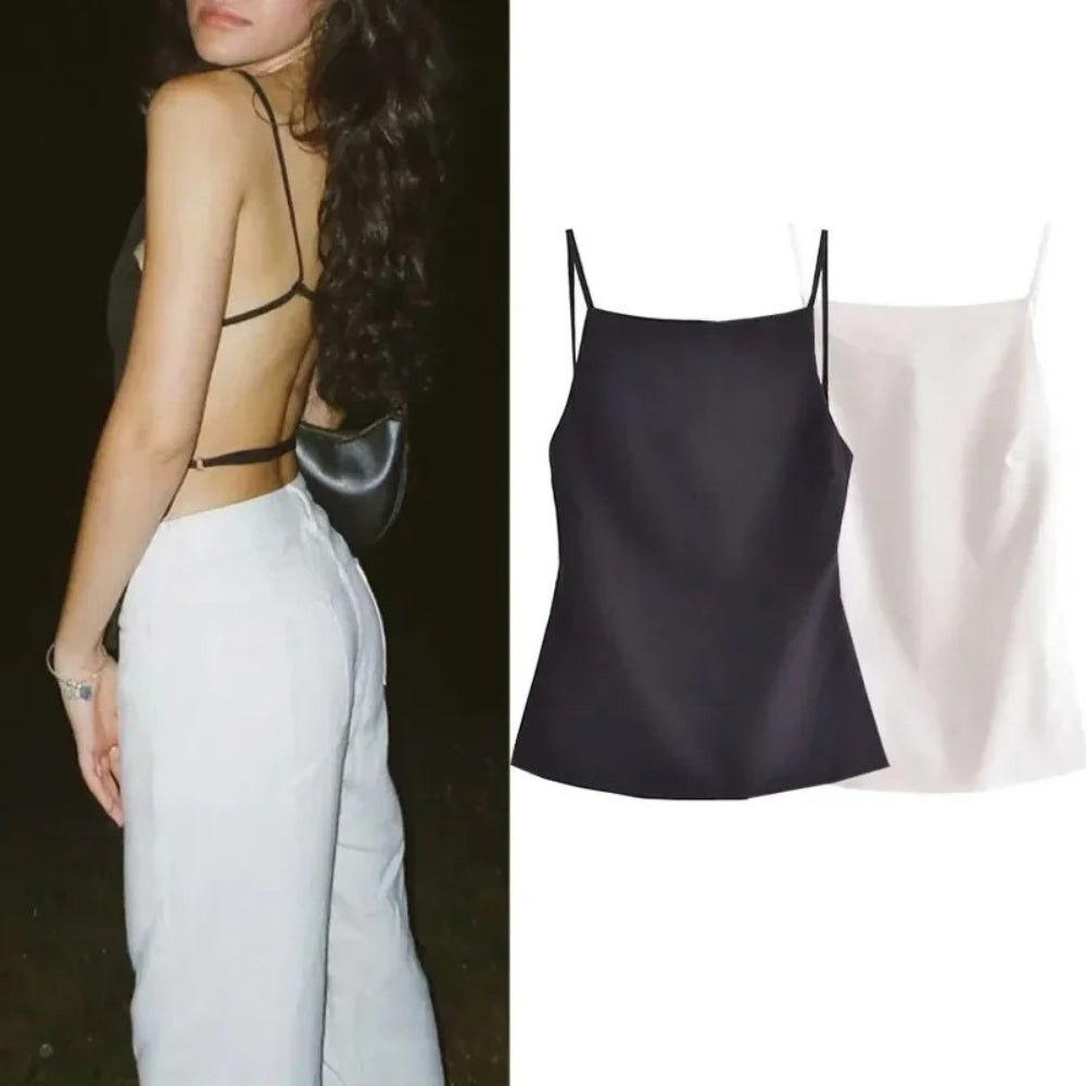 Maliya – Top casual cu spate decupat și bretele reglabile