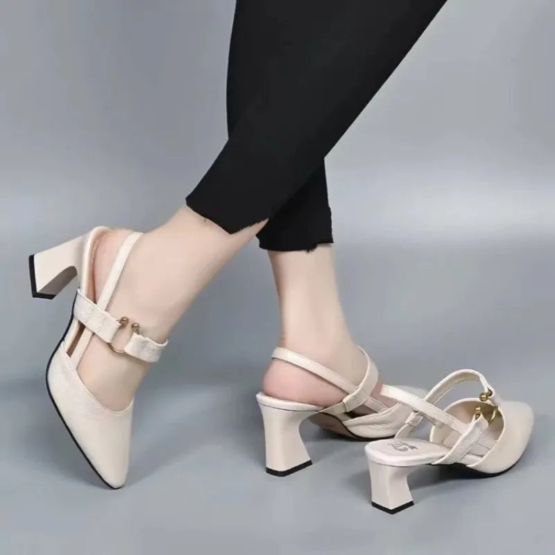 Naomi - Sandale slingback cu vârf ascuțit și toc bloc