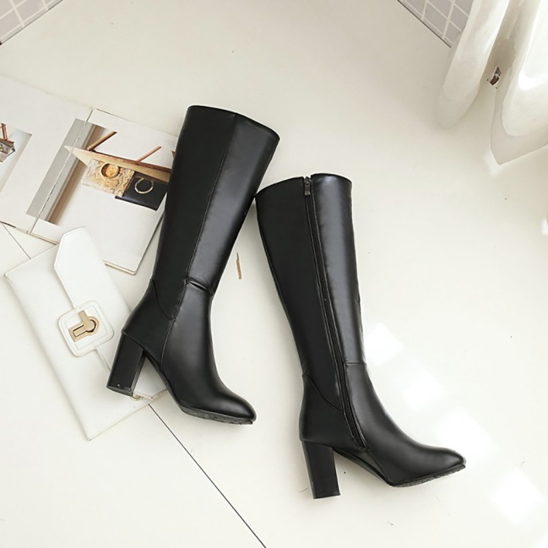 Lina – Stivali al ginocchio con zip laterale | Tacchi alti con suola antiscivolo | Comodi per uso quotidiano o casual | Taglie 36–48 | Nero, Beige, Marrone