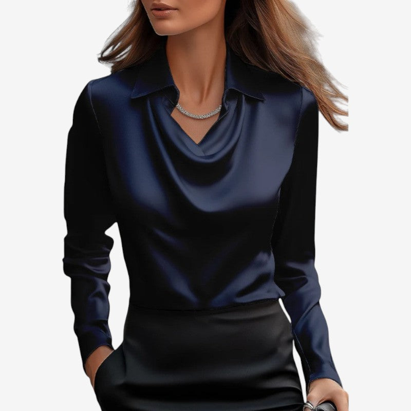 Womens Draped-Collar Long Sleeve Blouse