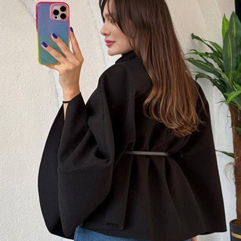 Phoebe - Poncho a maniche lunghe con cintura in vita