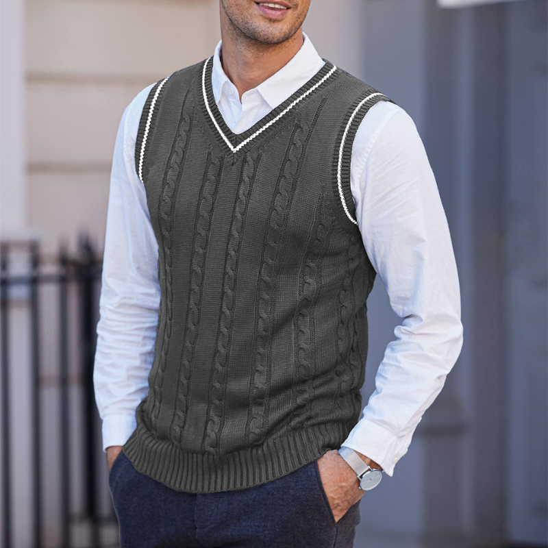 Gilet da uomo con scollo a V e design a coste