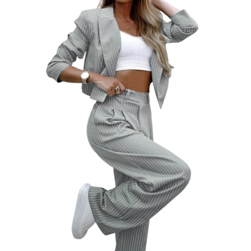 Florence – Set două piese cu sacou scurt cu dungi și pantaloni