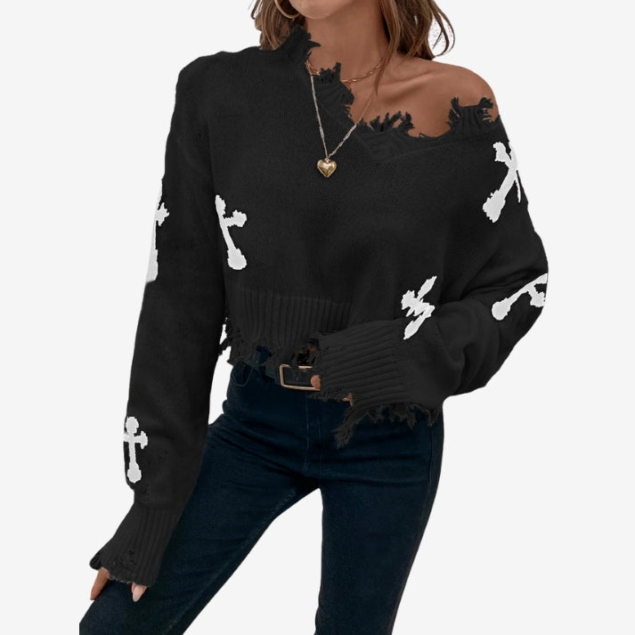 Melora – Long Sleeve Printed Sweater with Tassel Design