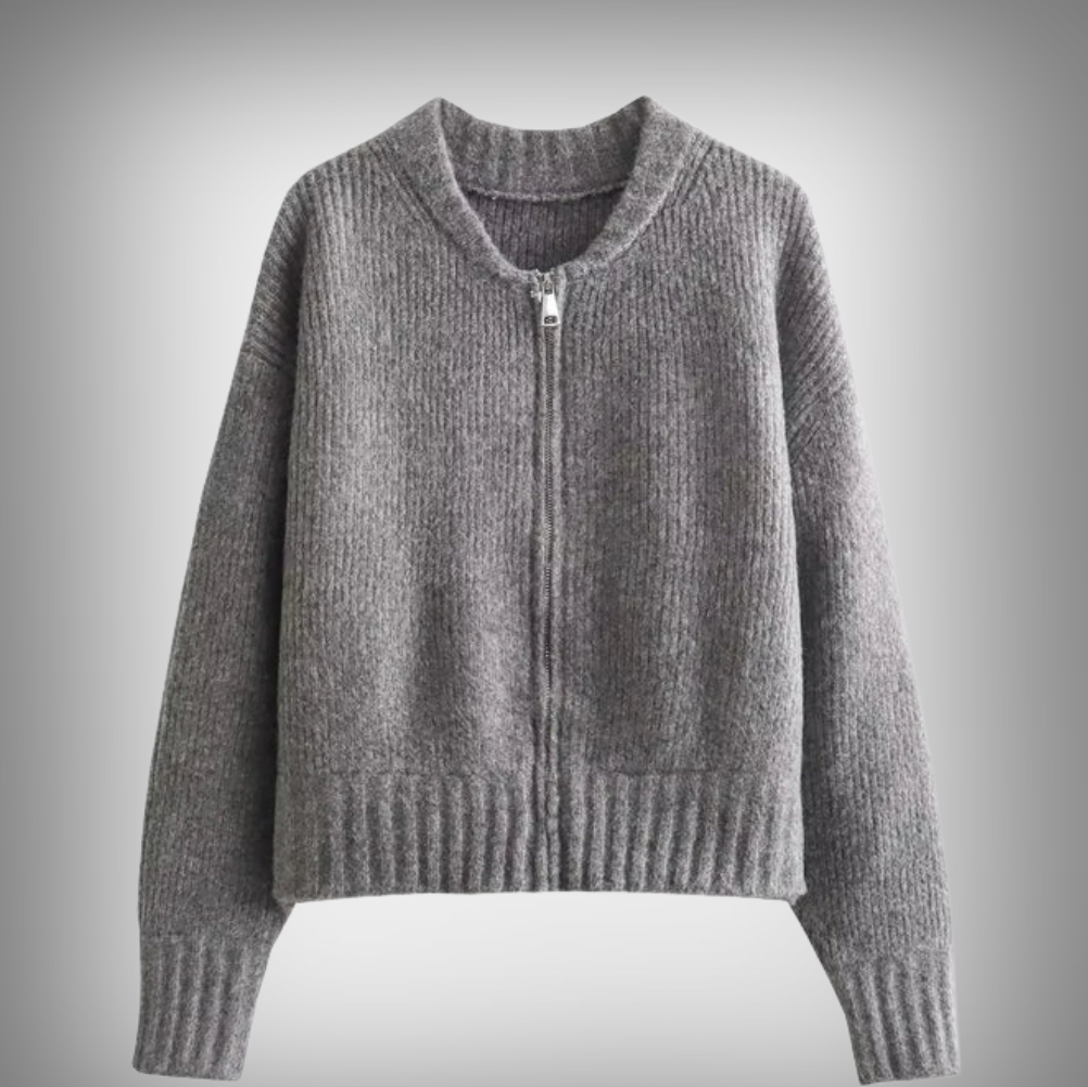 Rosa - Elegant Cardigan with Round Neck and Zipper Closure