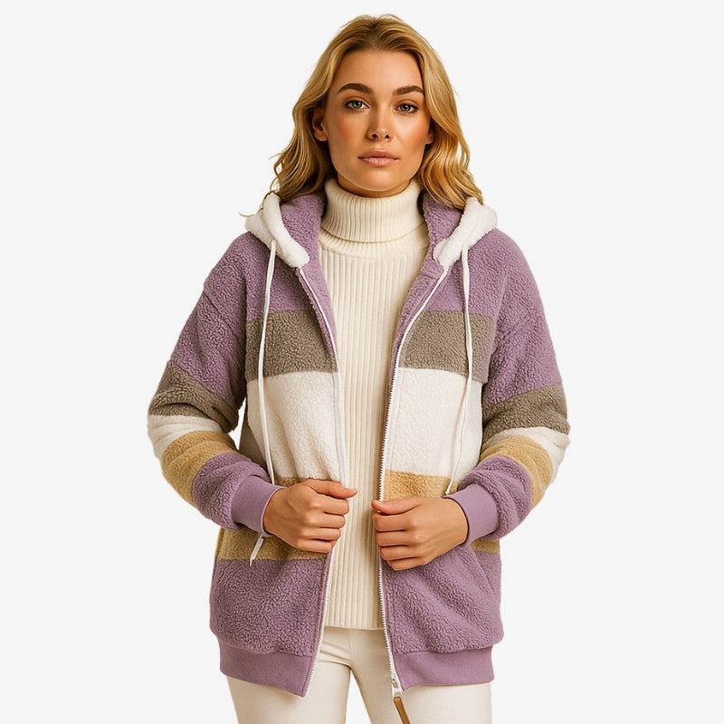 Quinn - Long sleeve zipper coat with adjustable hood