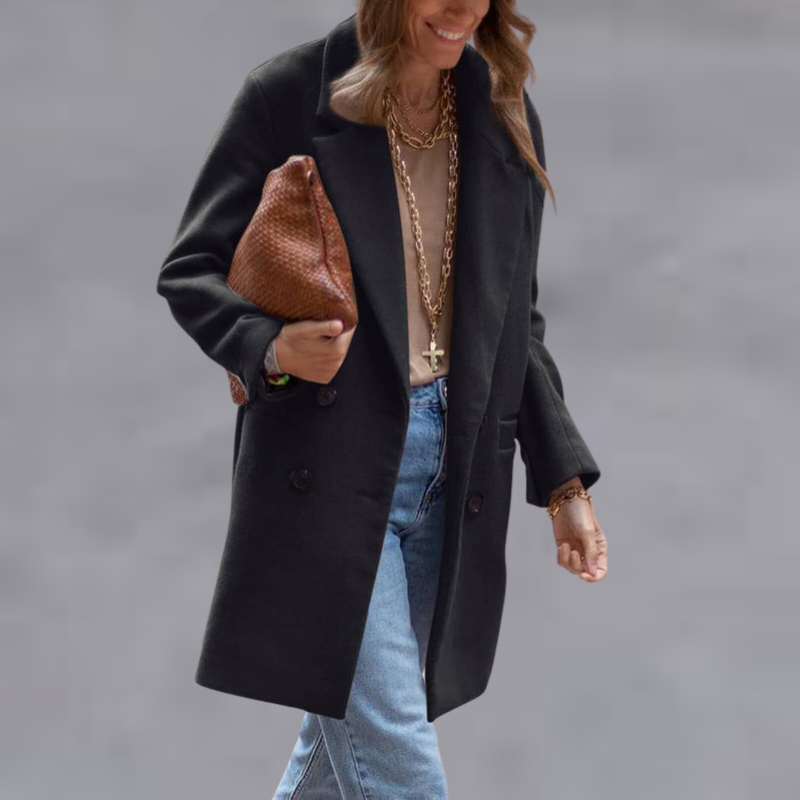 Emilia – Mid-Length Double-Breasted Coat with Pockets