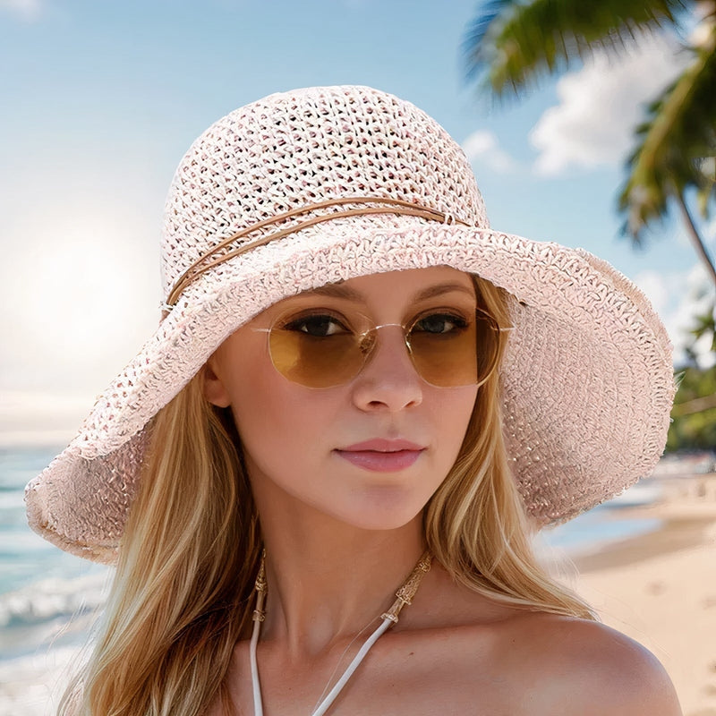 Lina – Chapeau à large bord avec design pliable | Construction légère en paille | Couverture facile pour un port quotidien | Taille standard | Blanc, Marron, Bleu, Kaki