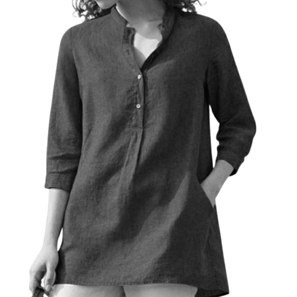 Rylie - Bluza la modă cu decolteu în V, nasturi și guler
