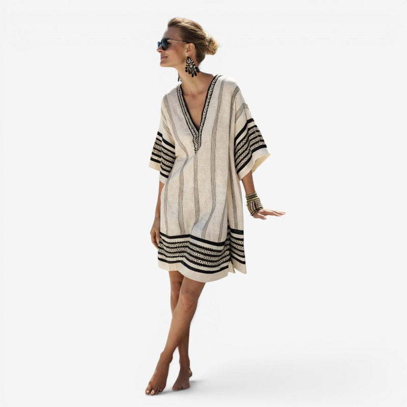 Women's Bohemian Print Midi Dress with V Neck