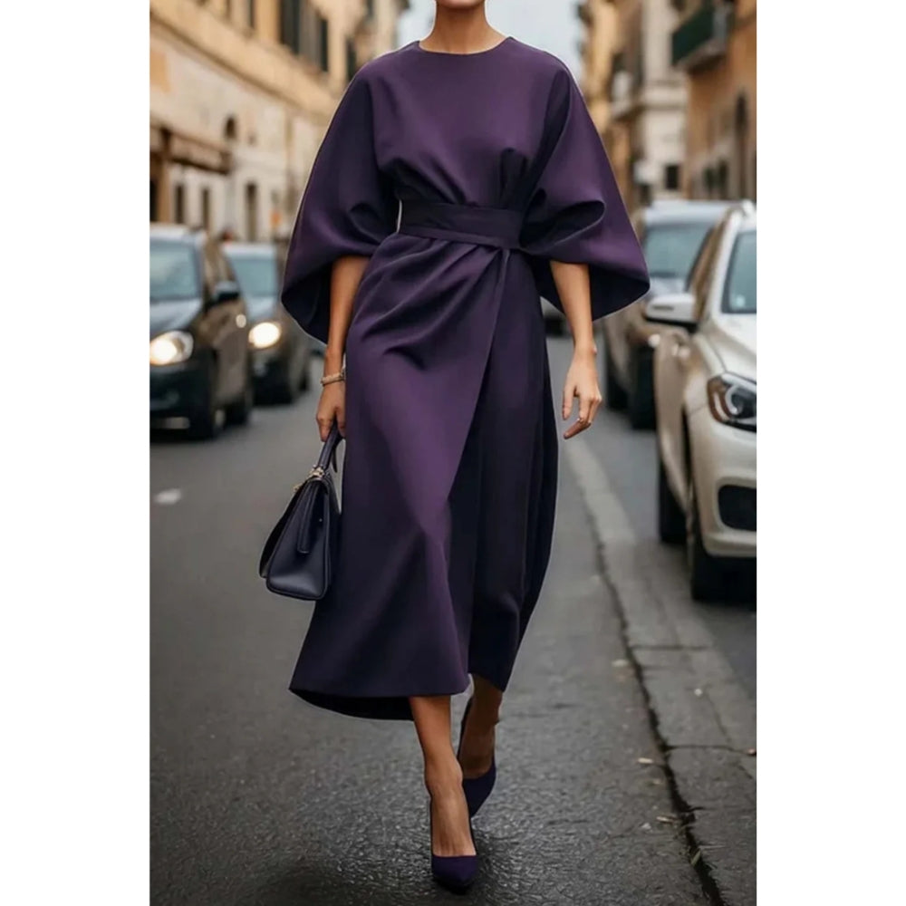Alira - Elegantné midi šaty s lampášovými rukávmi a pásom v páse