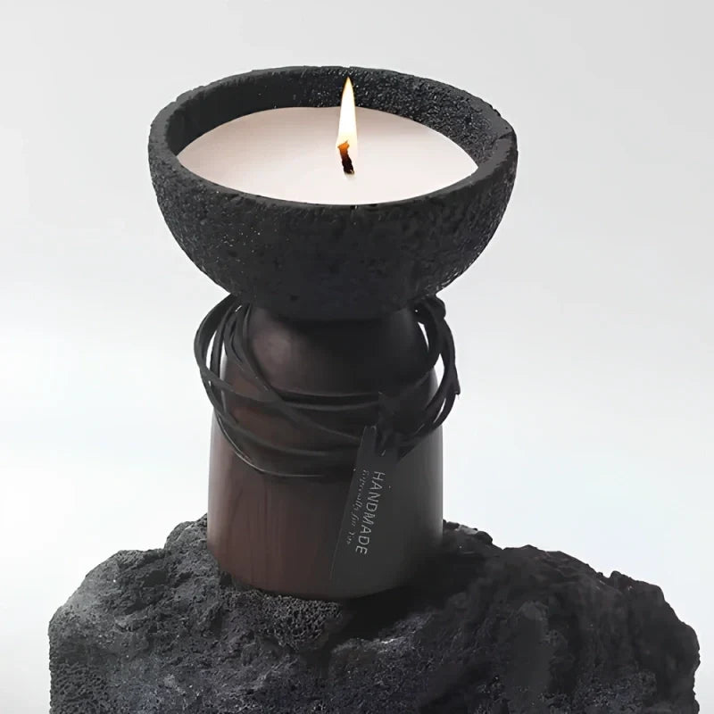 CementGlow - Cement And Wood Candle Holder With Sculptural Design