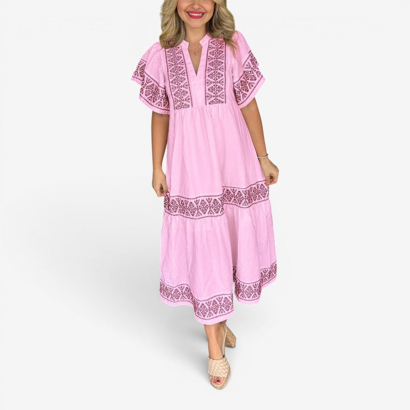 Women’s V-Neck Printed Midi Dress