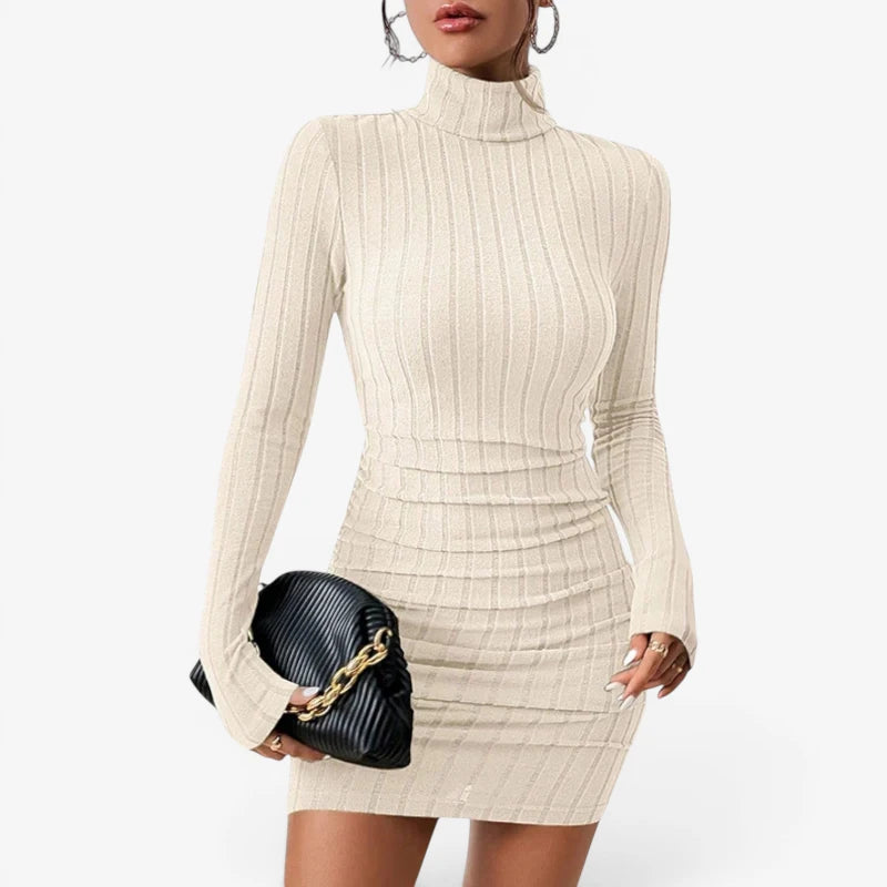 Robe mini à col roulé et manches longues pour femme