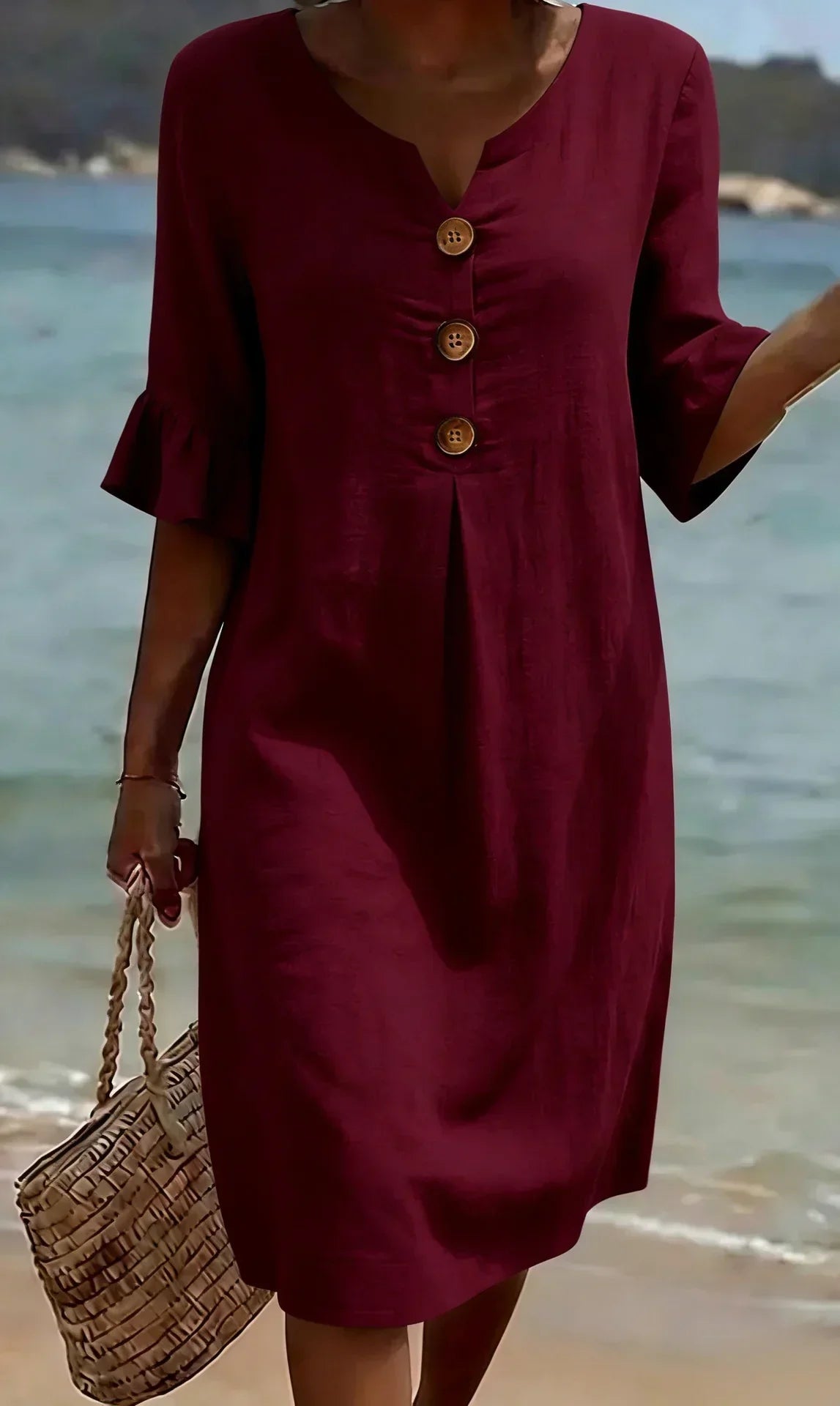 Casual Women's Linen Dress with Buttons