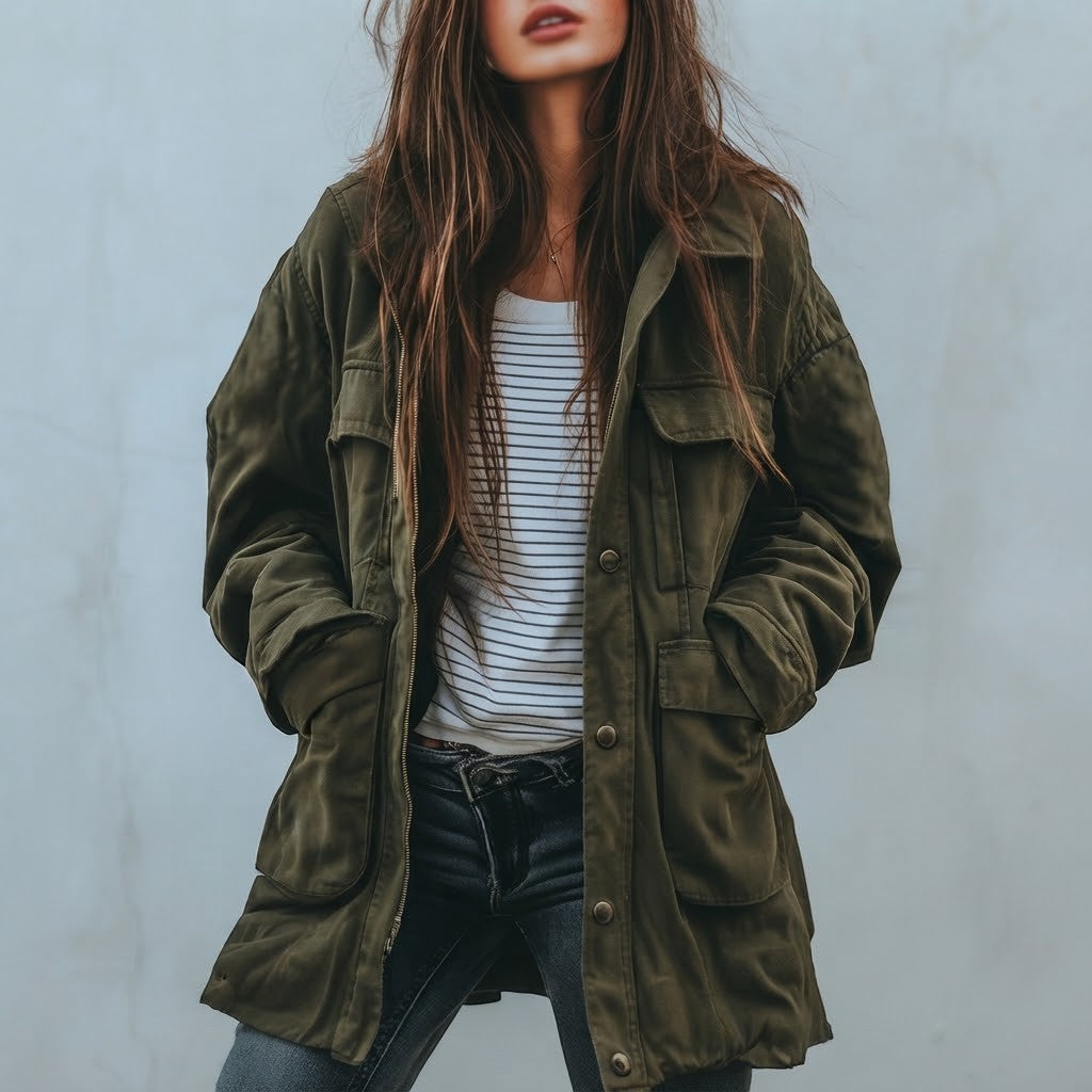 Utilityn - Cappotto utility da donna con chiusura a zip